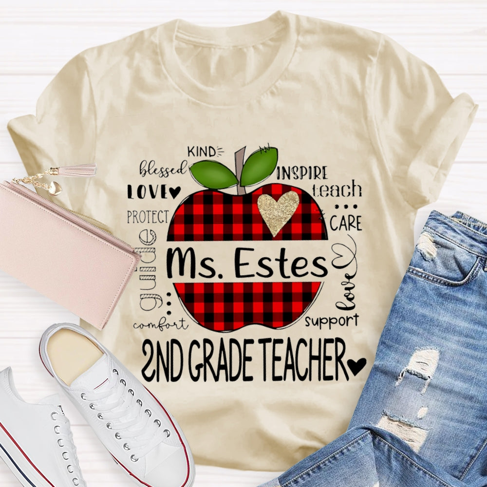 Personalized Name And Grade Second Grade Kind Love Support Teach Inspire Care T-shirt