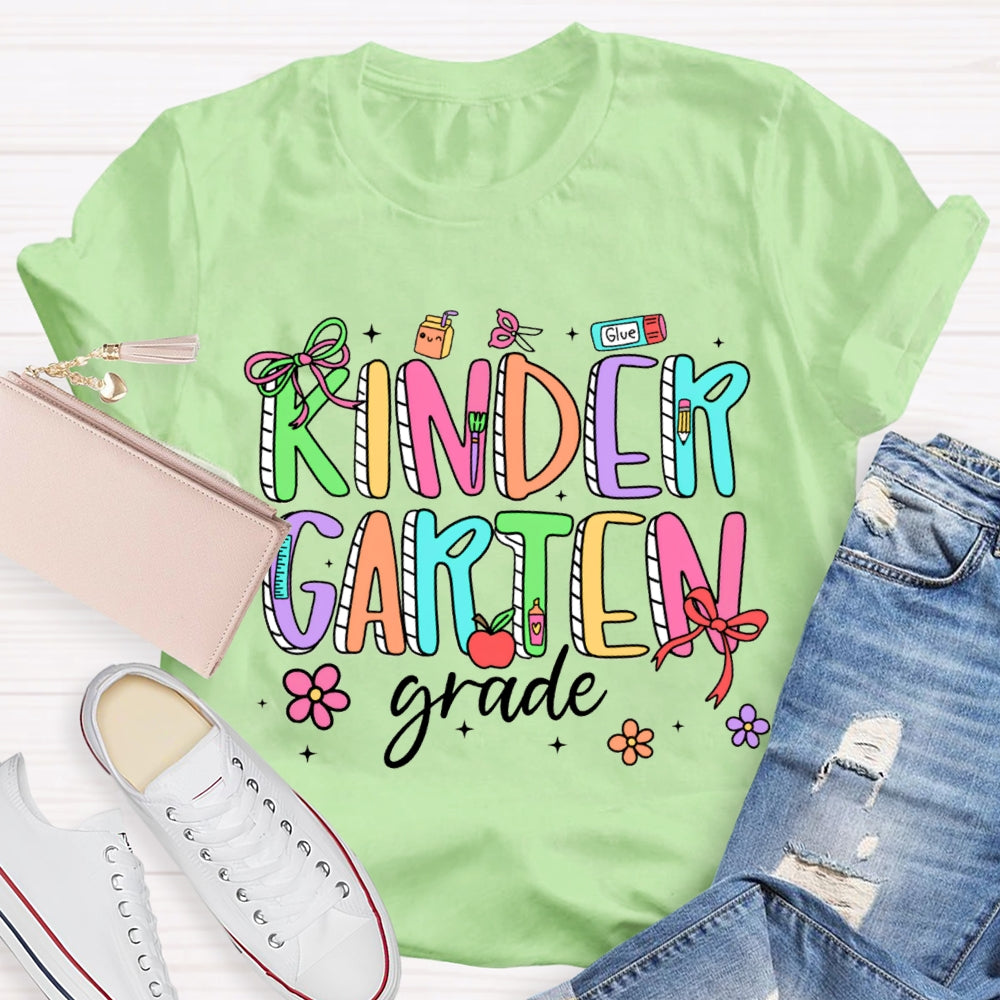 Personalized Grade Kindergarten Bow And Flowers T-shirt