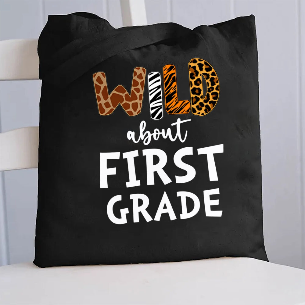 Personalized Grade Wild About First Grade Canvas Tote Bag