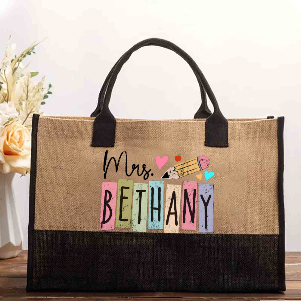 Personalized Name Colorful Pencil Cotton Tote Bag