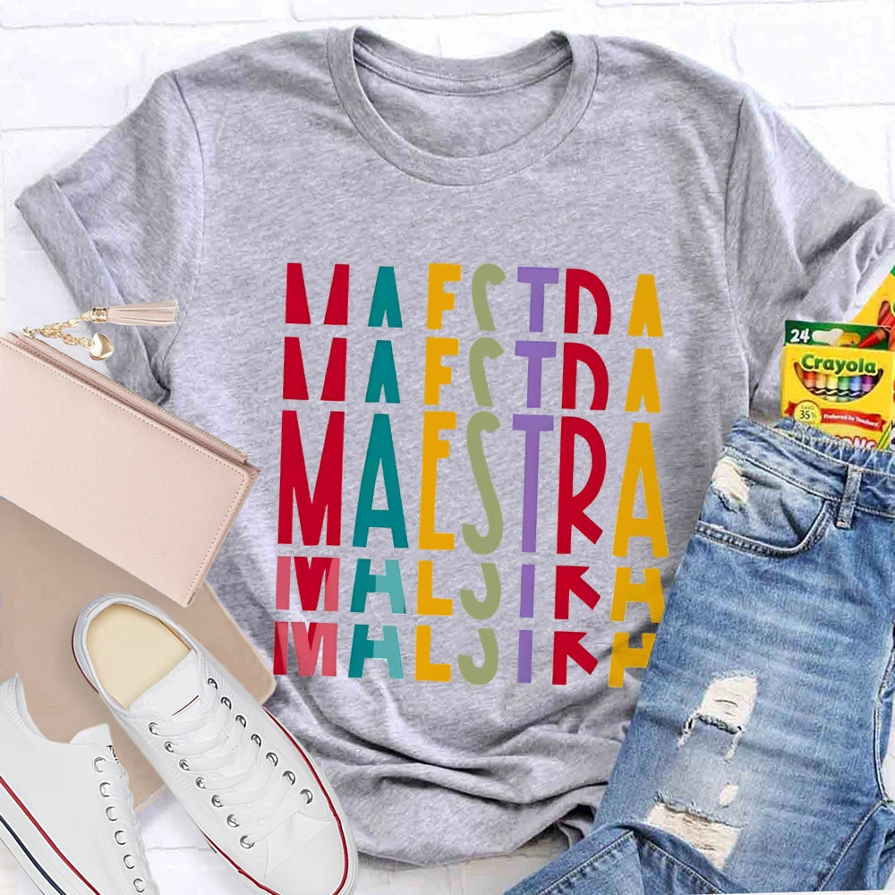 Maestra Bilingual Teacher Gradient Letters T-shirt