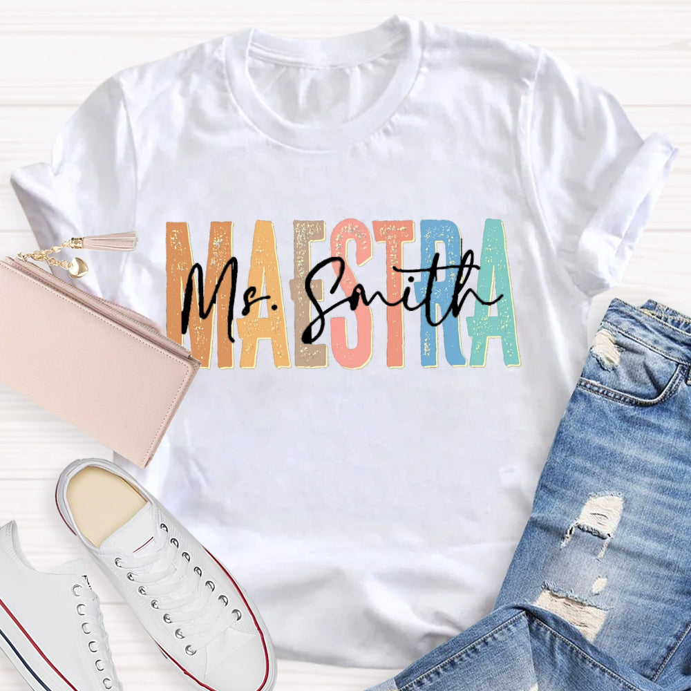 Personalized Name Maestra Bilingual Teacher T-shirt