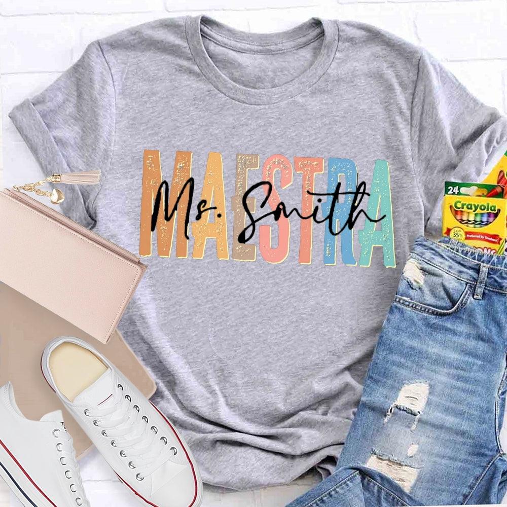 Personalized Name Maestra Bilingual Teacher T-shirt