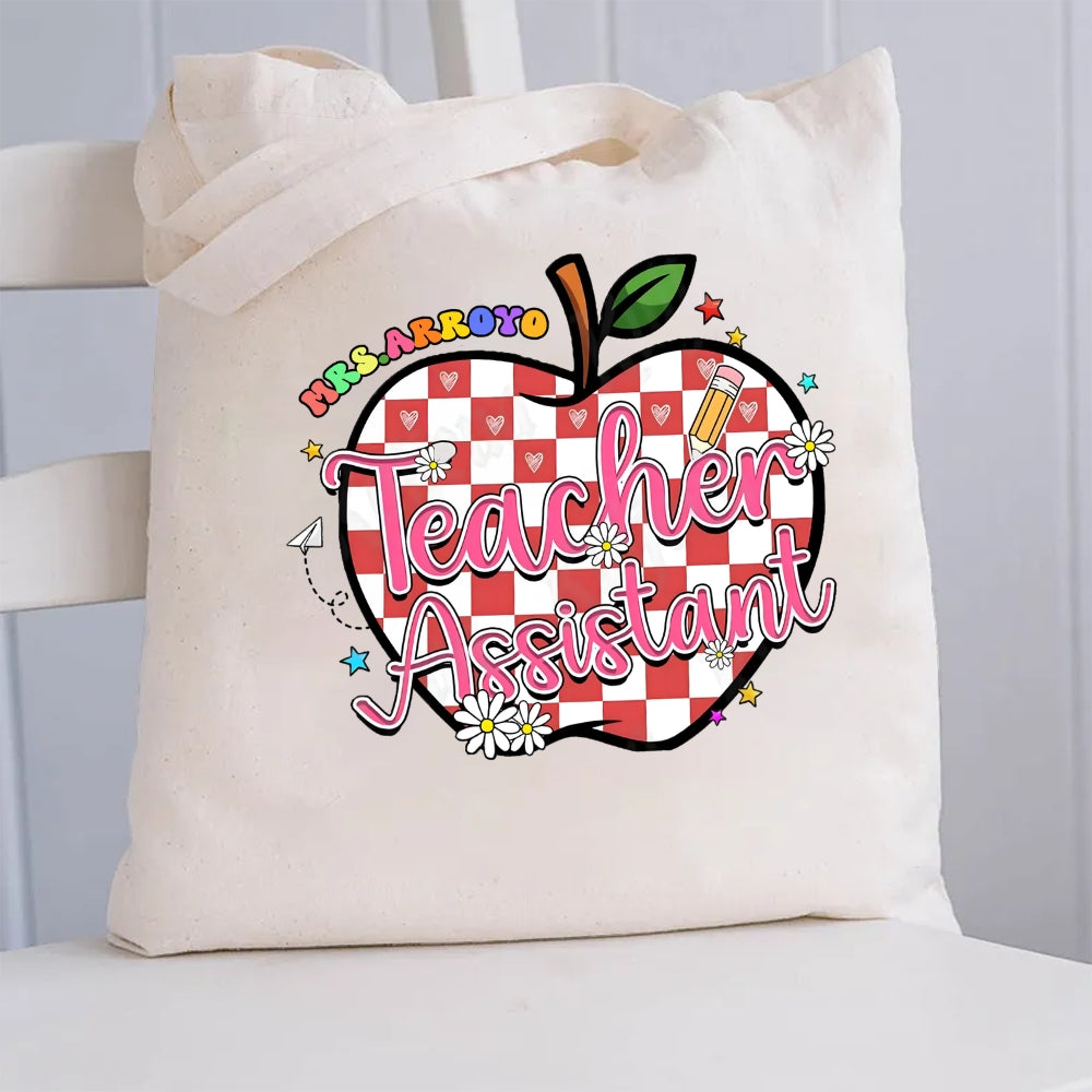 Personalized Grade Or Teacher Name Teacher Assistant Canvas Tote Bag