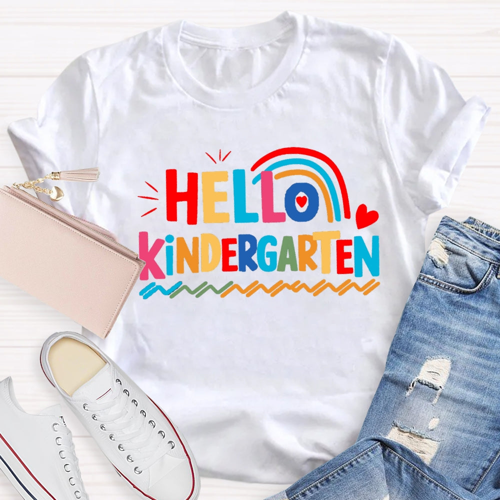 Personalized Grade Hello Kindergarten Wavy Lines T-shirt