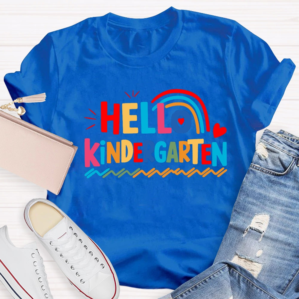 Personalized Grade Hello Kindergarten Wavy Lines T-shirt