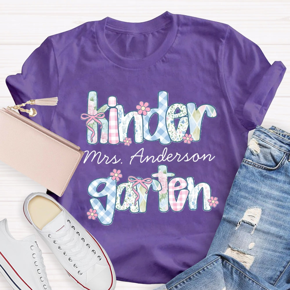 Personalized Grade And Name Colorful Tie-Dye And Checkered Prints T-shirt