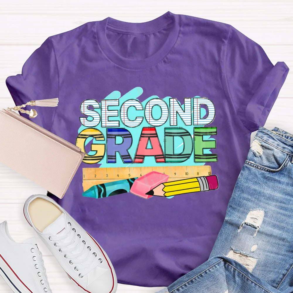 Personalized Grade Second Grade Pencil Eraser Ruler T-shirt