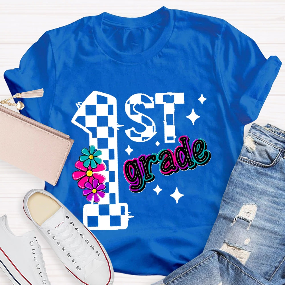 Personalized Grade First Grade Colorful Gradient Letters And Flowers T-shirt