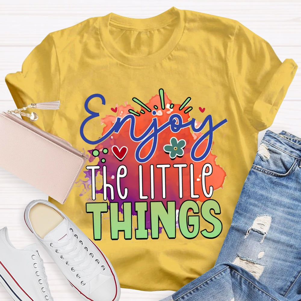 Enjoy The Little Things Colorful Tie-Dye Print Teacher T-shirt