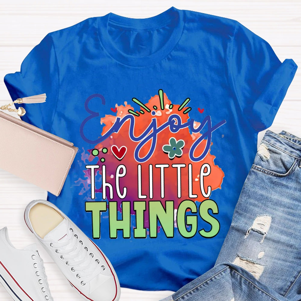 Enjoy The Little Things Colorful Tie-Dye Print Teacher T-shirt