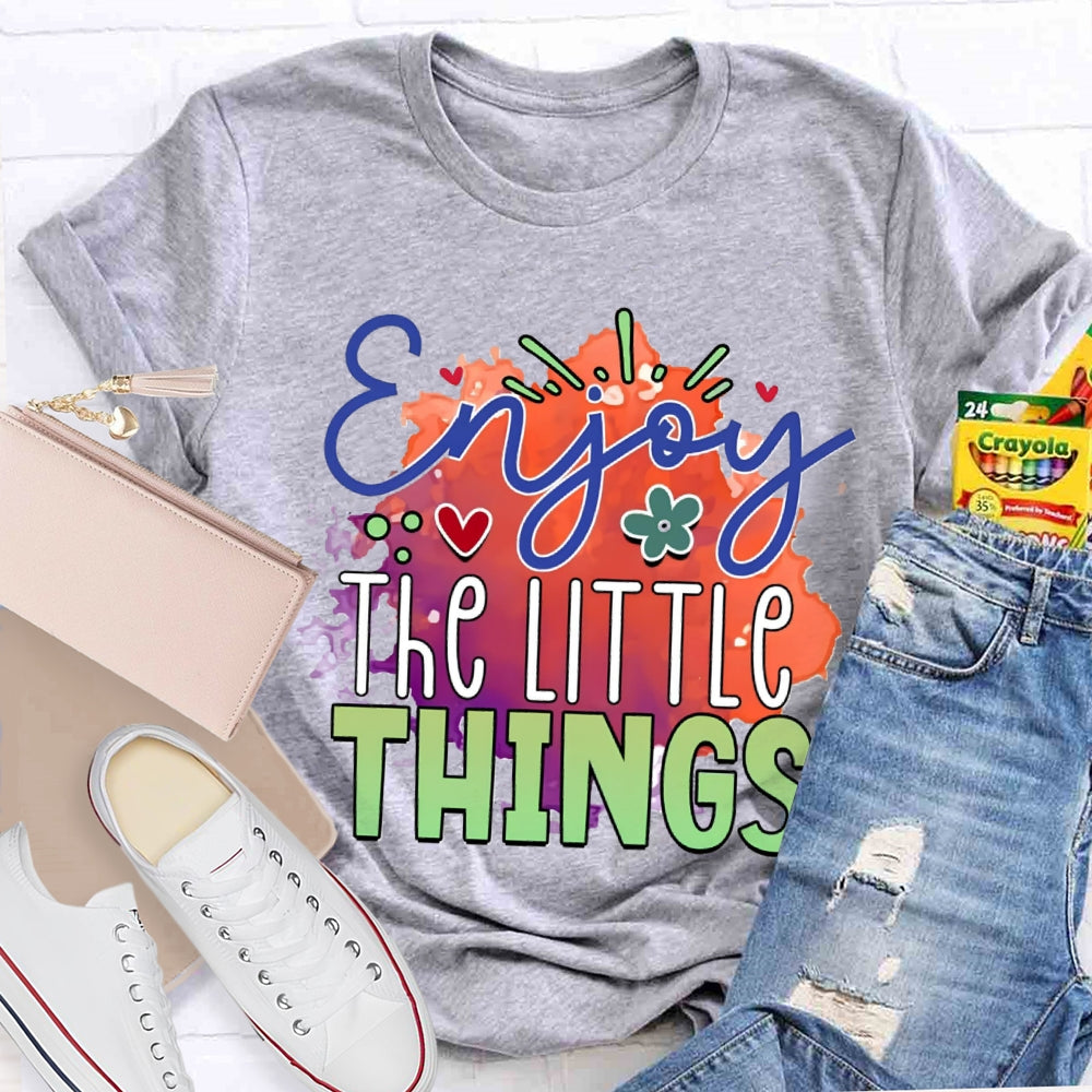 Enjoy The Little Things Colorful Tie-Dye Print Teacher T-shirt