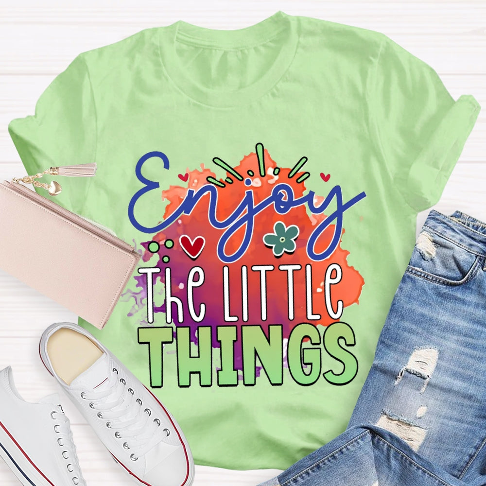 Enjoy The Little Things Colorful Tie-Dye Print Teacher T-shirt