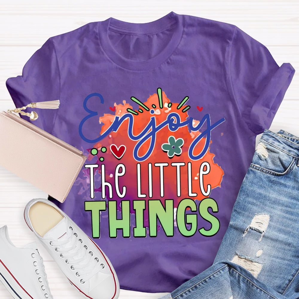 Enjoy The Little Things Colorful Tie-Dye Print Teacher T-shirt