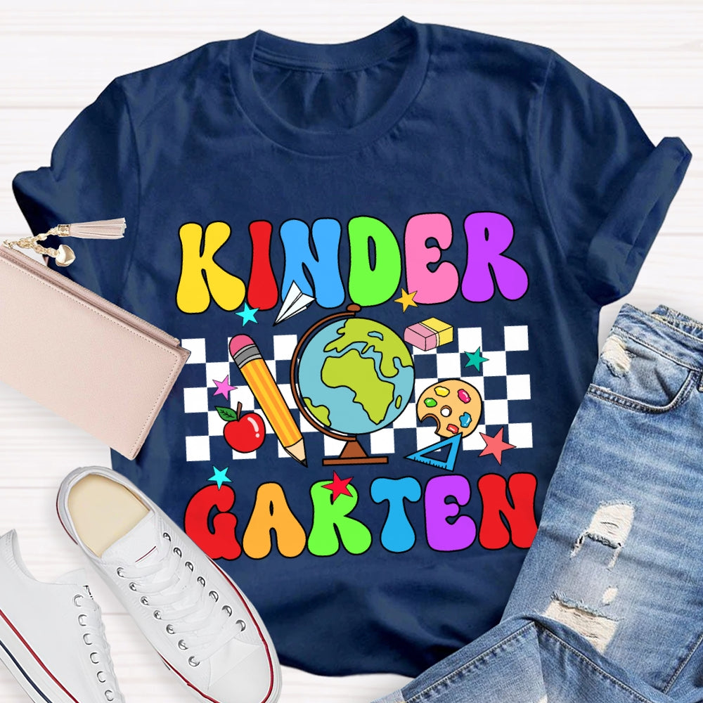 Personalized Grade And Name Checkerboard Globe T-Shirt