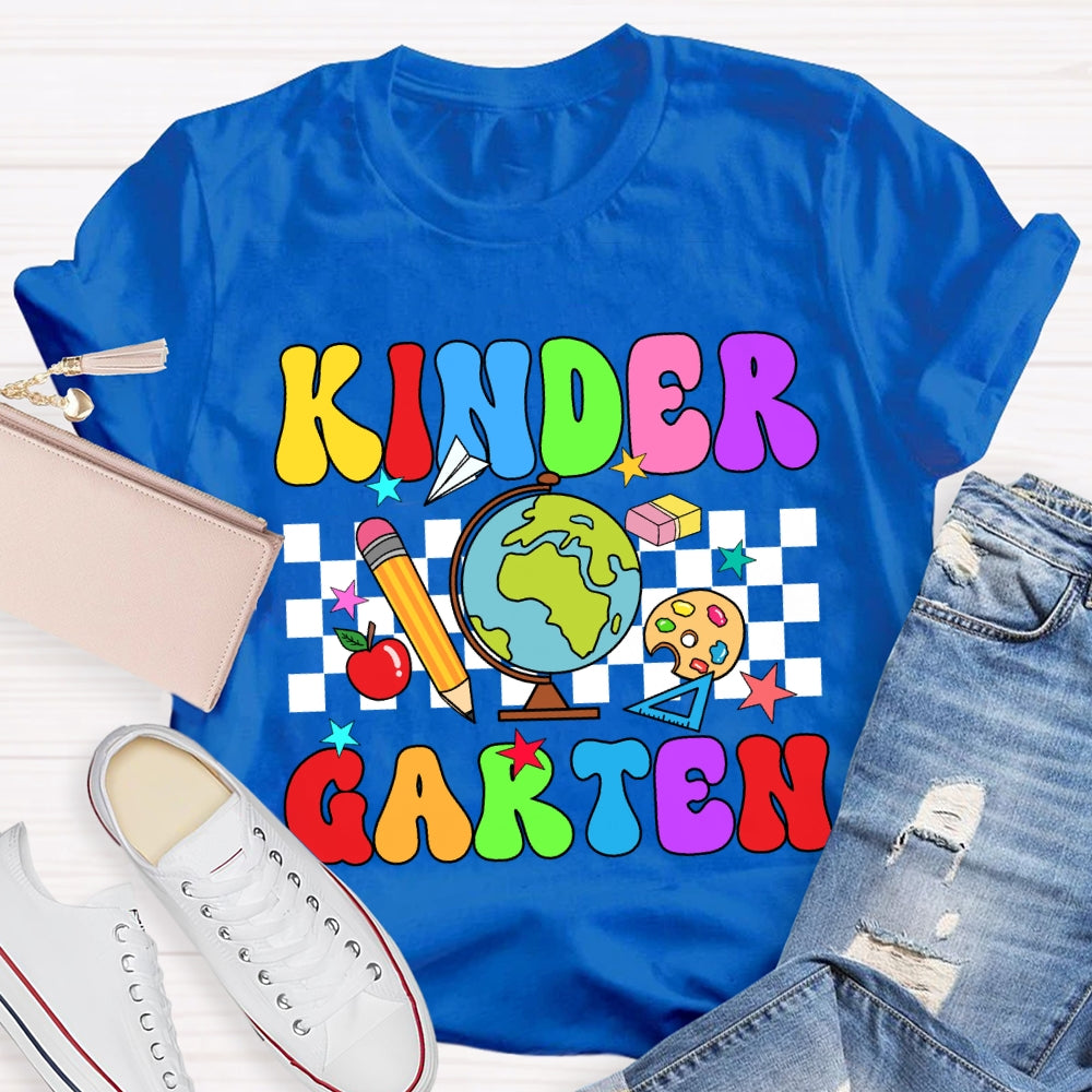 Personalized Grade And Name Checkerboard Globe T-Shirt