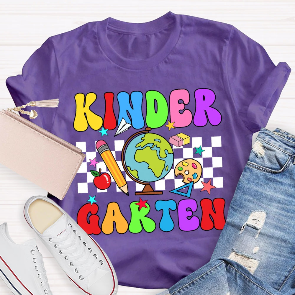 Personalized Grade And Name Checkerboard Globe T-Shirt