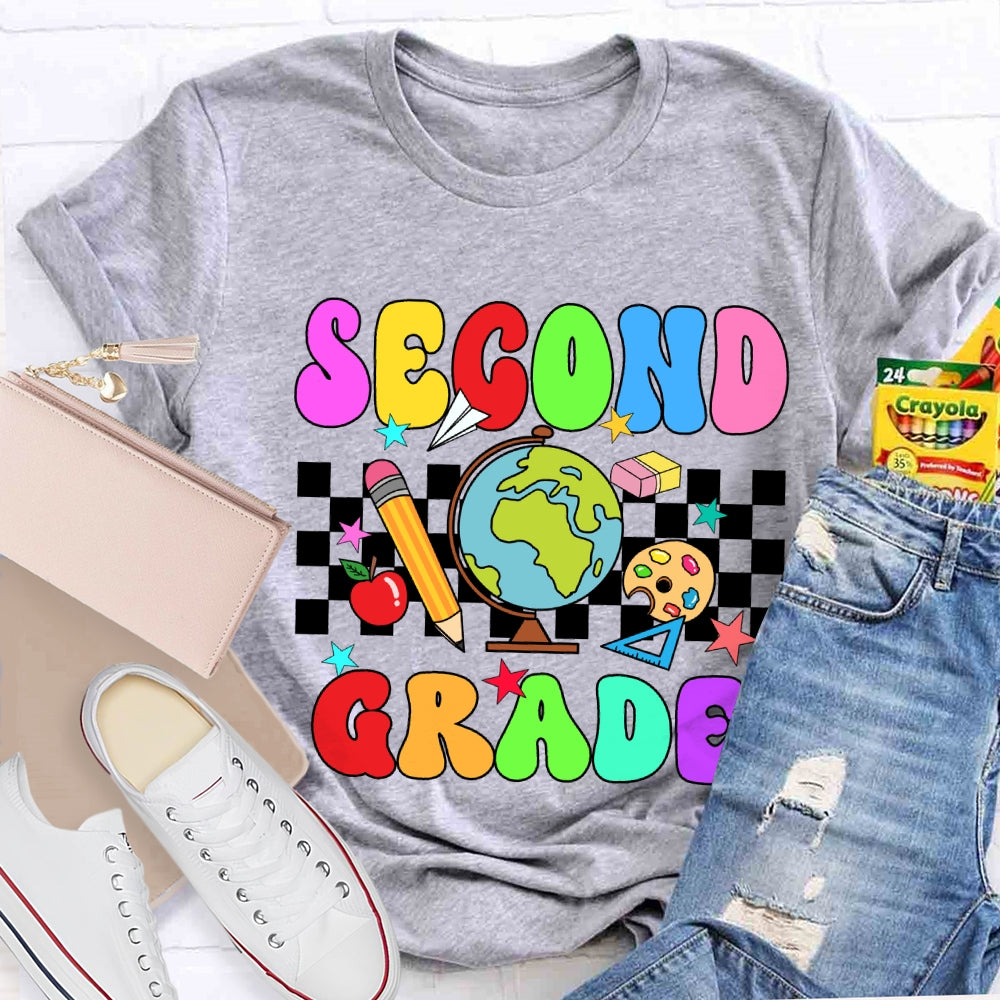 Personalized Grade And Name Checkerboard Globe T-Shirt