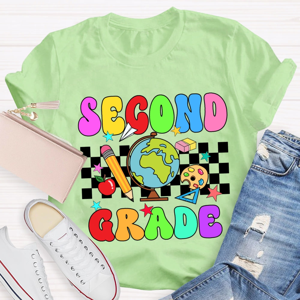 Personalized Grade And Name Checkerboard Globe T-Shirt