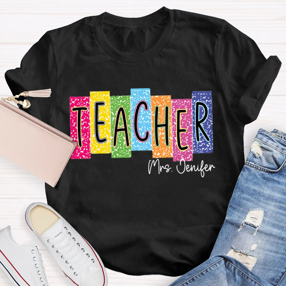 Personalized Name Colorful Square Dots Teacher T-shirt