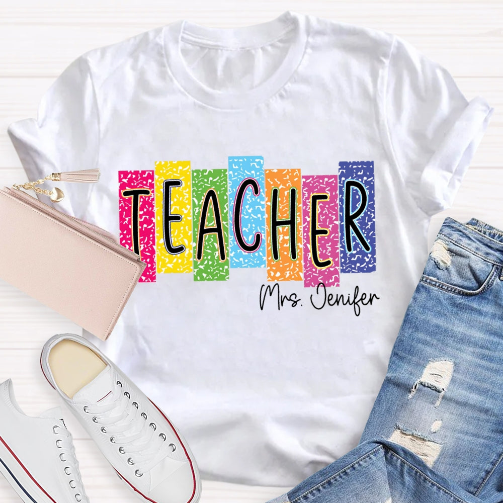 Personalized Name Colorful Square Dots Teacher T-shirt