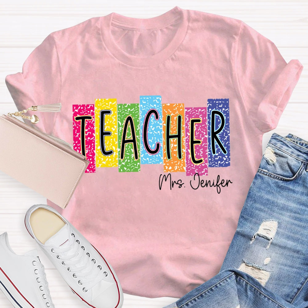Personalized Name Colorful Square Dots Teacher T-shirt