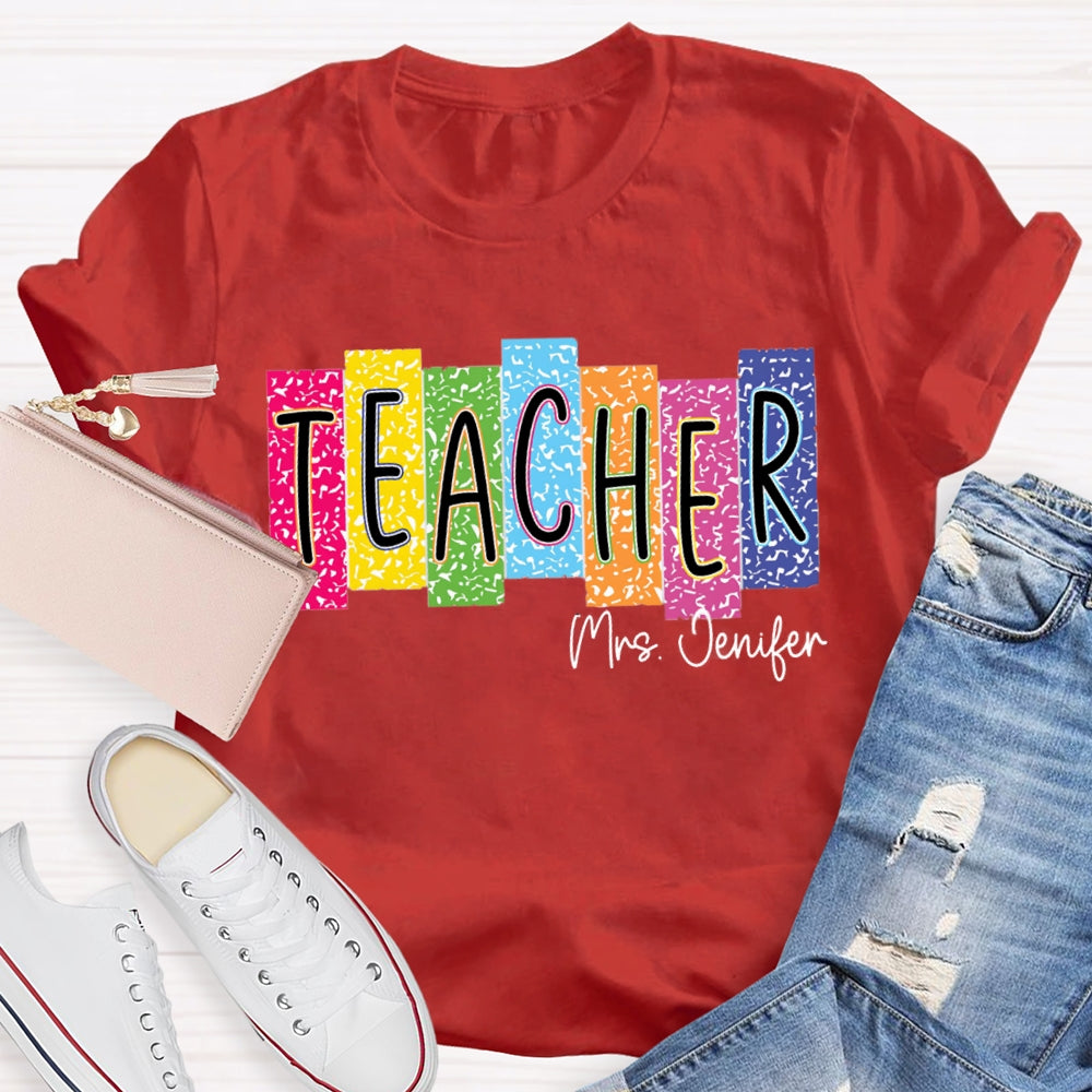 Personalized Name Colorful Square Dots Teacher T-shirt
