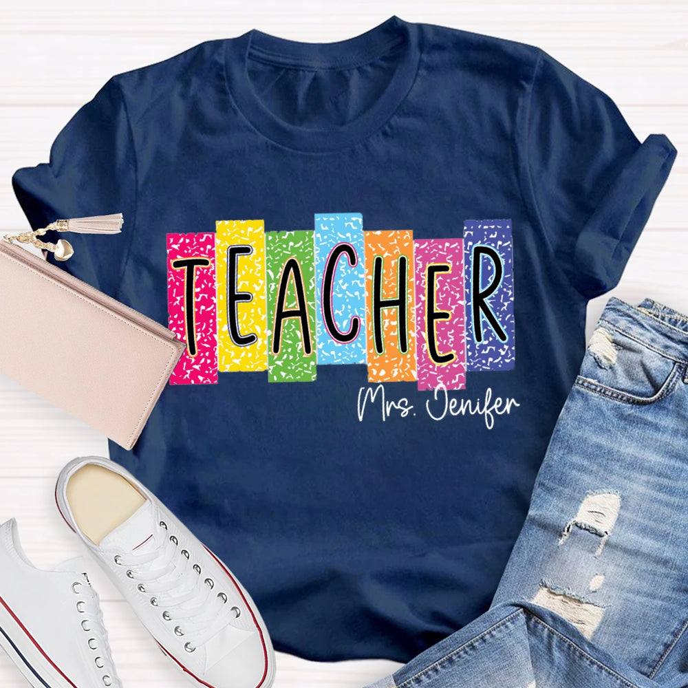 Personalized Name Colorful Square Dots Teacher T-shirt
