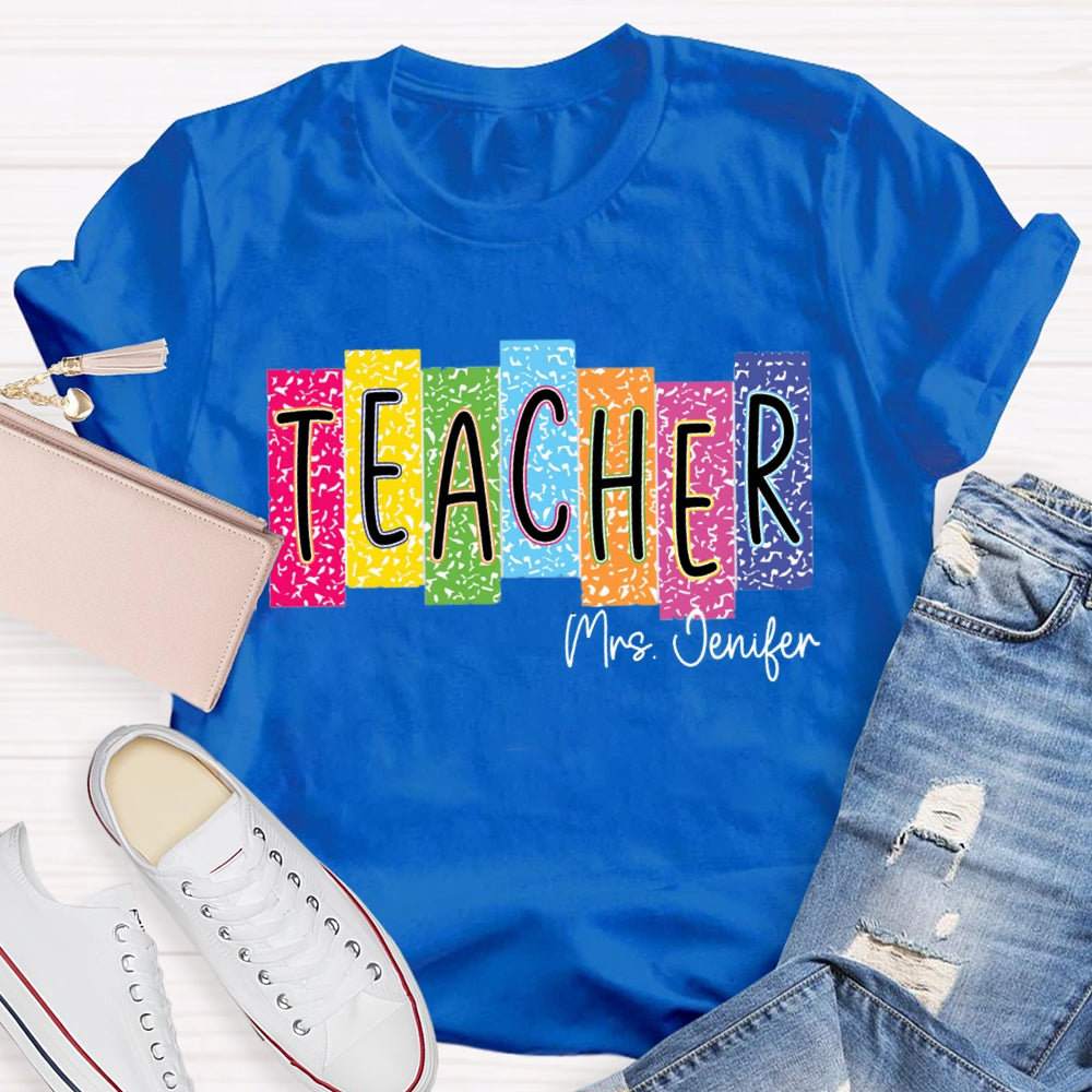 Personalized Name Colorful Square Dots Teacher T-shirt