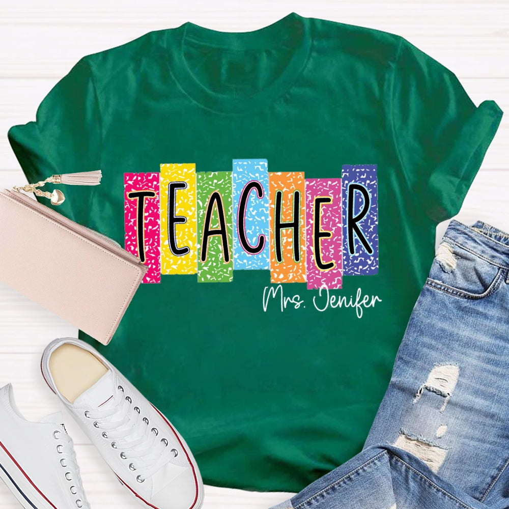 Personalized Name Colorful Square Dots Teacher T-shirt