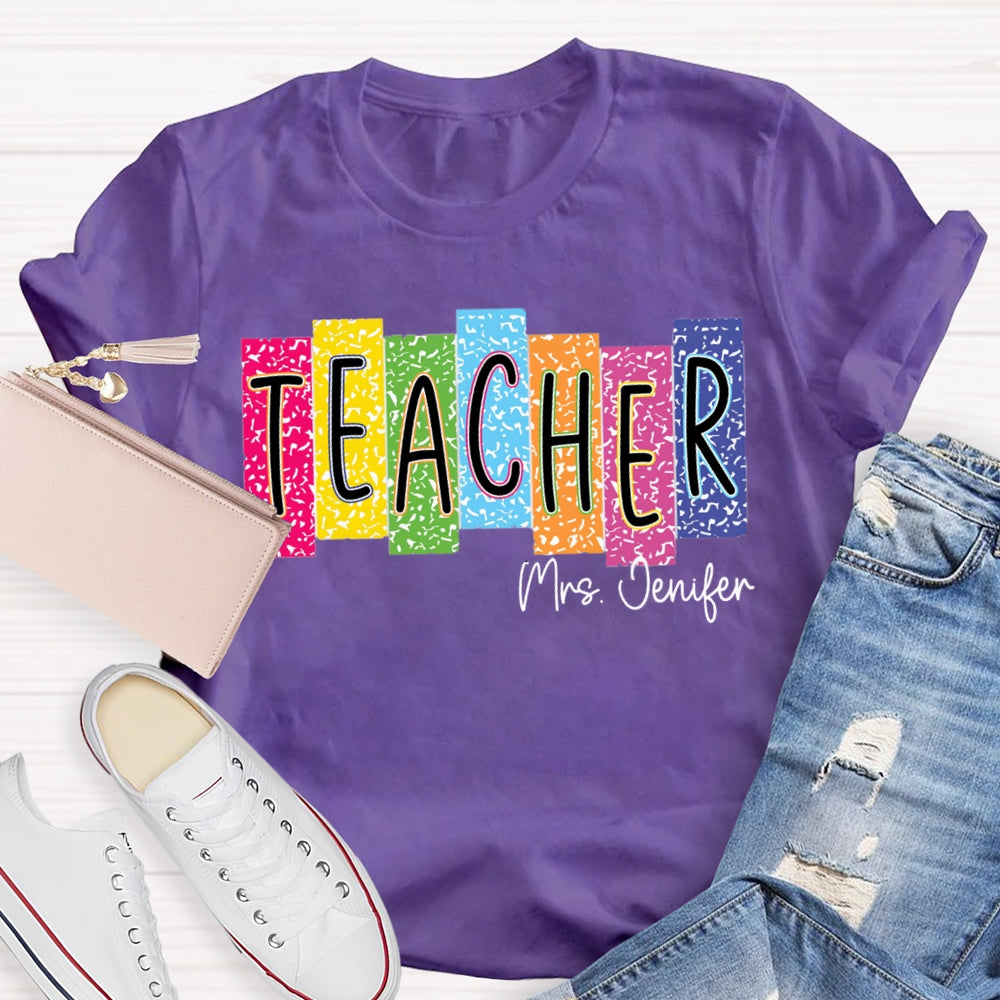 Personalized Name Colorful Square Dots Teacher T-shirt