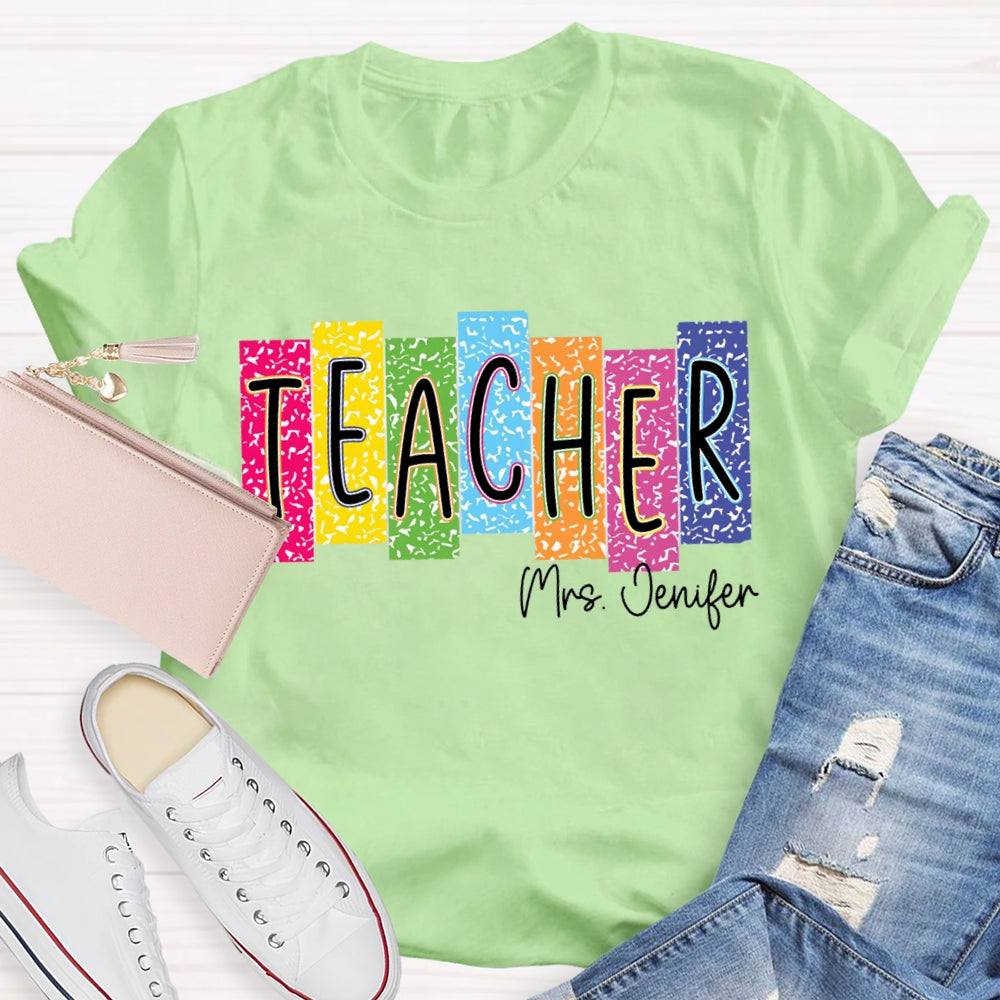 Personalized Name Colorful Square Dots Teacher T-shirt