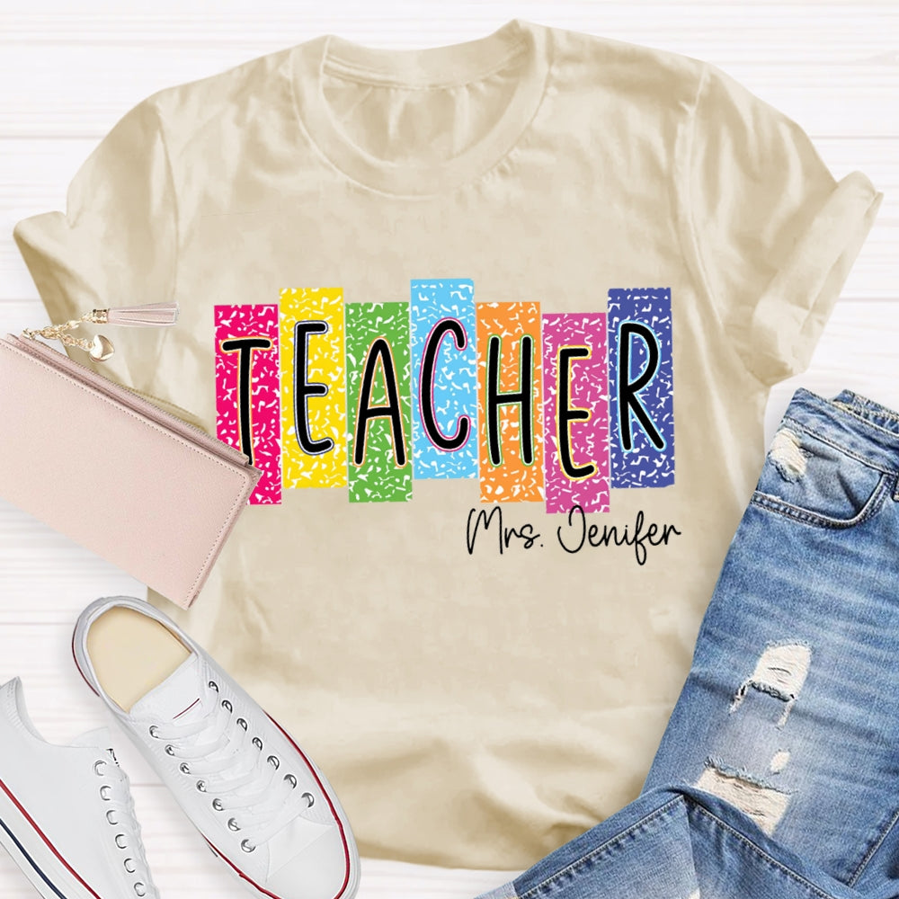 Personalized Name Colorful Square Dots Teacher T-shirt