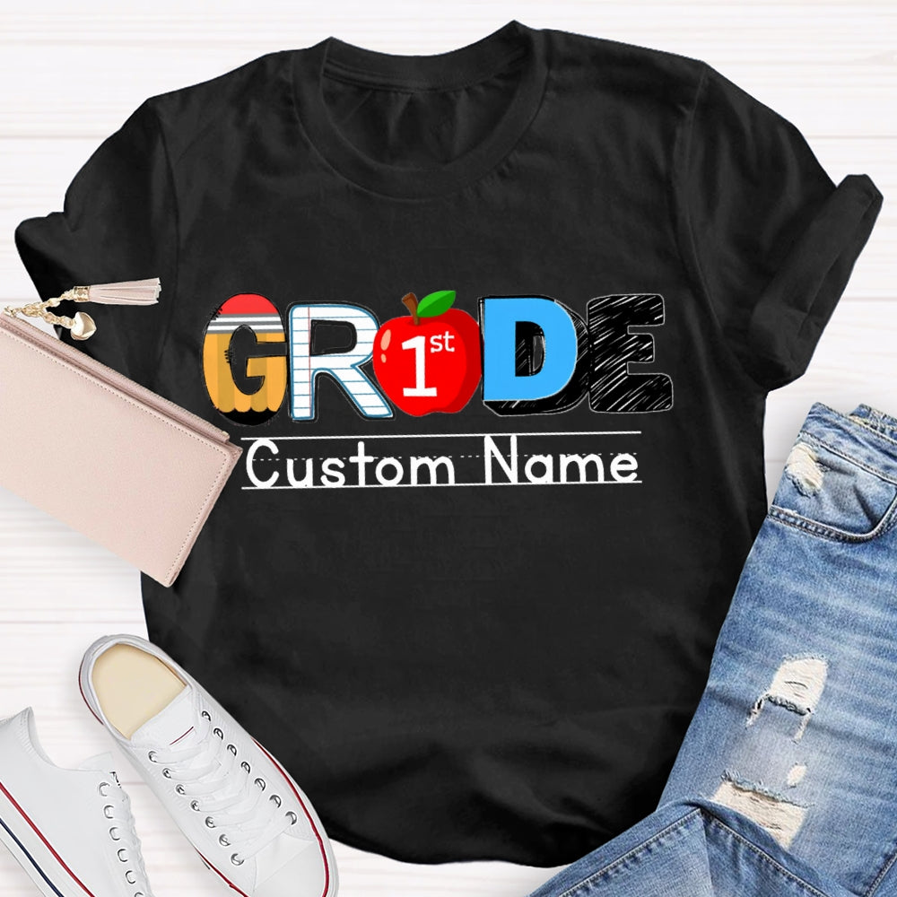 Personalized Name And Grade First Grade Red Apple T-shirt