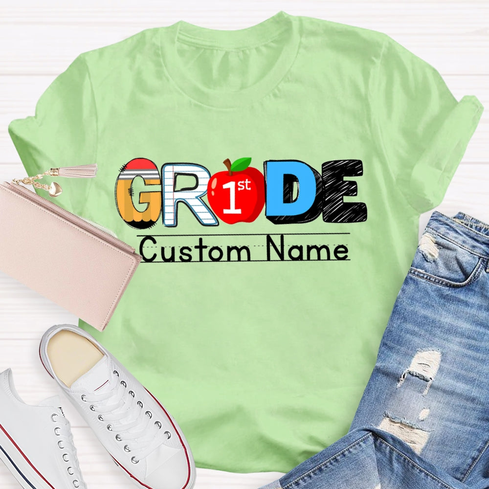 Personalized Name And Grade First Grade Red Apple T-shirt