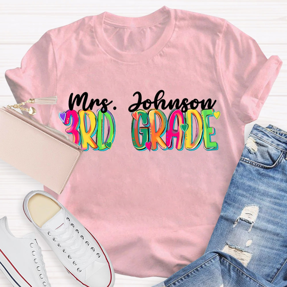 Personalized Name And Grade Colorful Tie-Dye Teacher T-shirt
