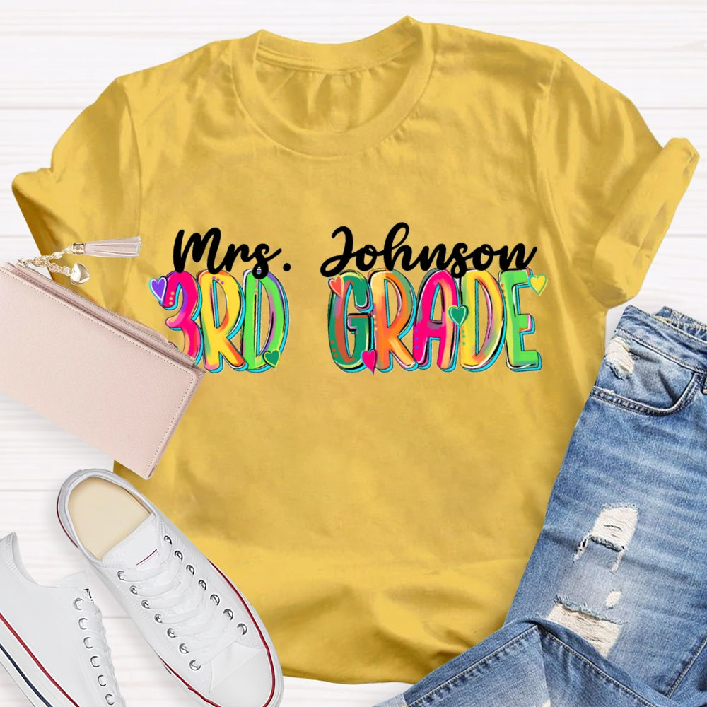 Personalized Name And Grade Colorful Tie-Dye Teacher T-shirt