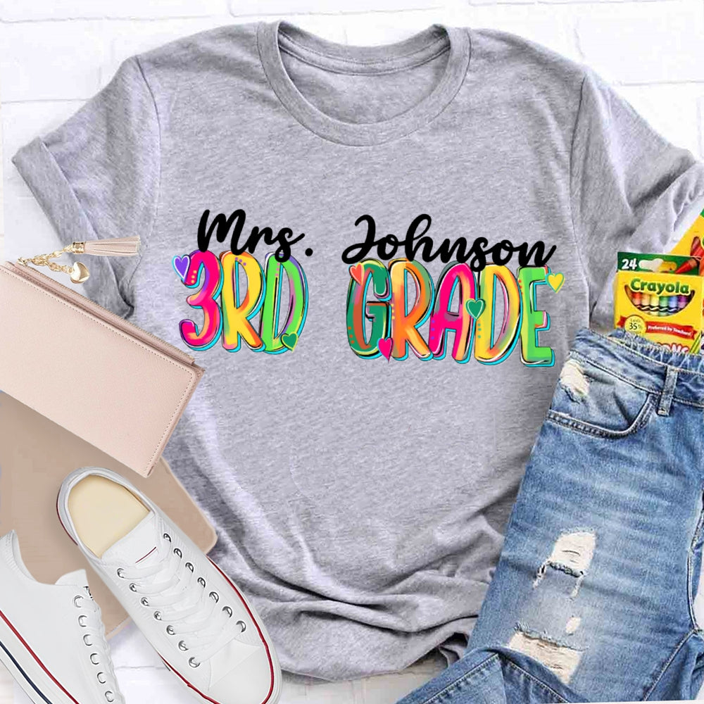 Personalized Name And Grade Colorful Tie-Dye Teacher T-shirt