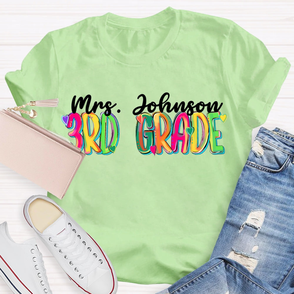 Personalized Name And Grade Colorful Tie-Dye Teacher T-shirt