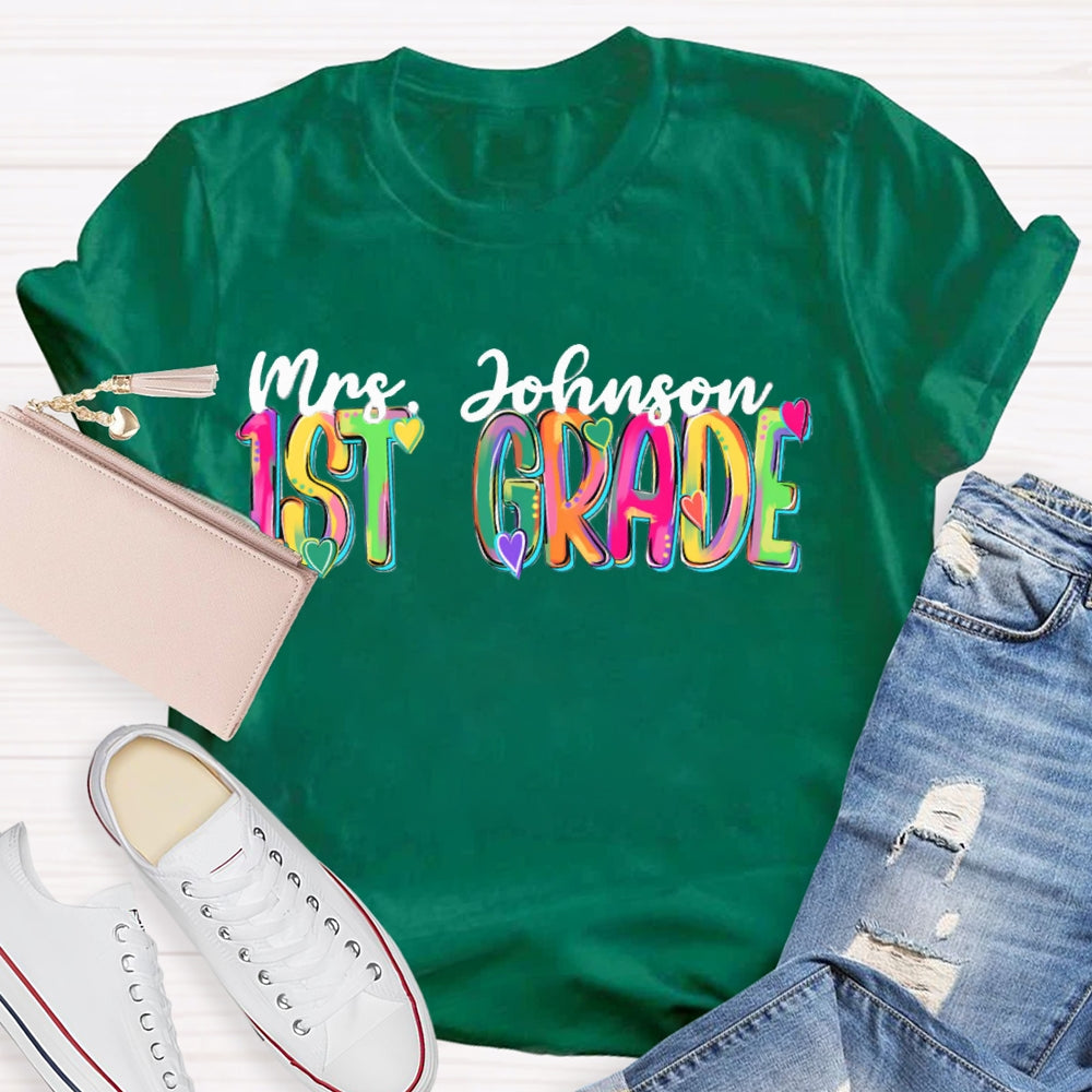 Personalized Name And Grade Colorful Tie-Dye Teacher T-shirt