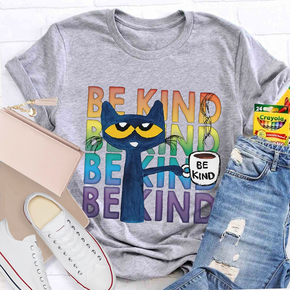 Be Kind Blue Cat Teacher T-shirt