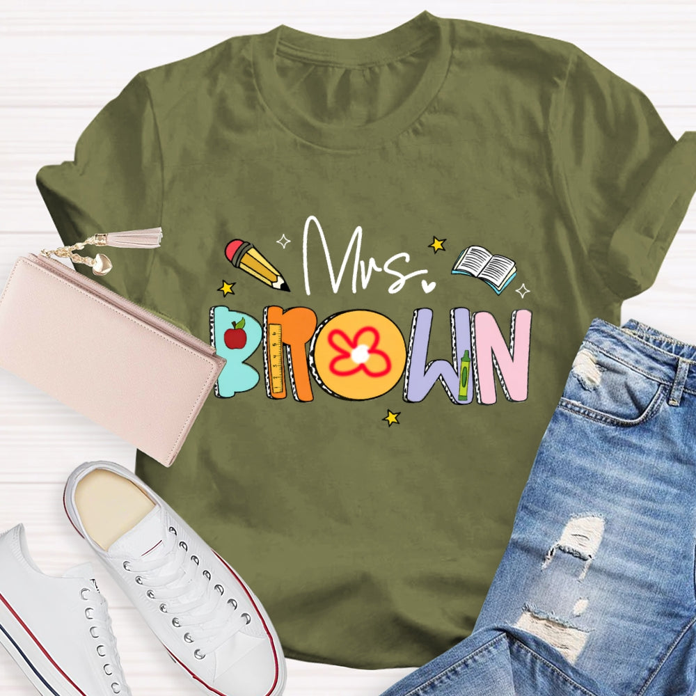 Personalized Name Mrs Brown Colorful Letter Book T-shirt