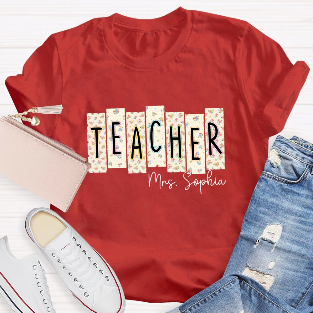 Personalized Teacher Name Floral Square T-shirt