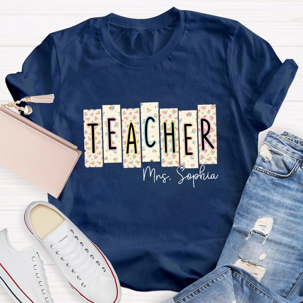 Personalized Teacher Name Floral Square T-shirt