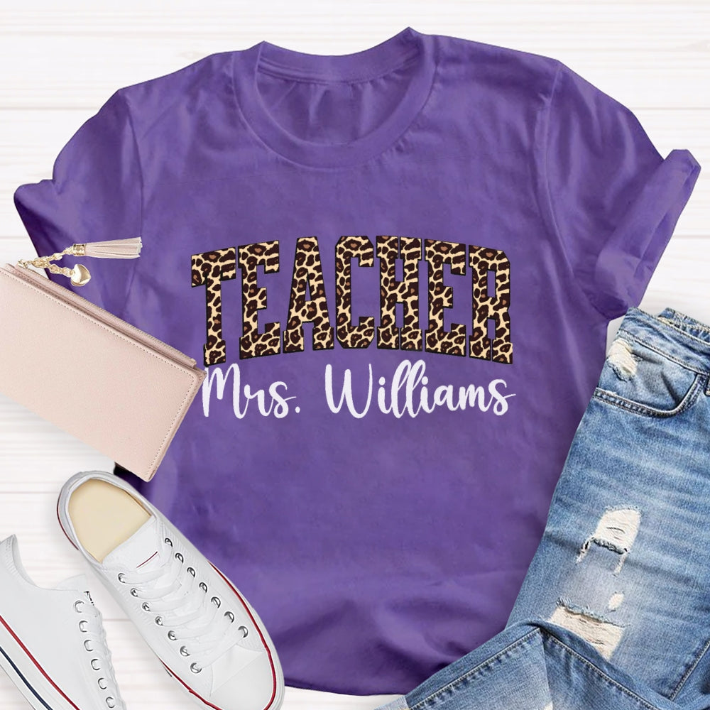 Personalized Name Leopard Printed Teacher Back To School T-shirt