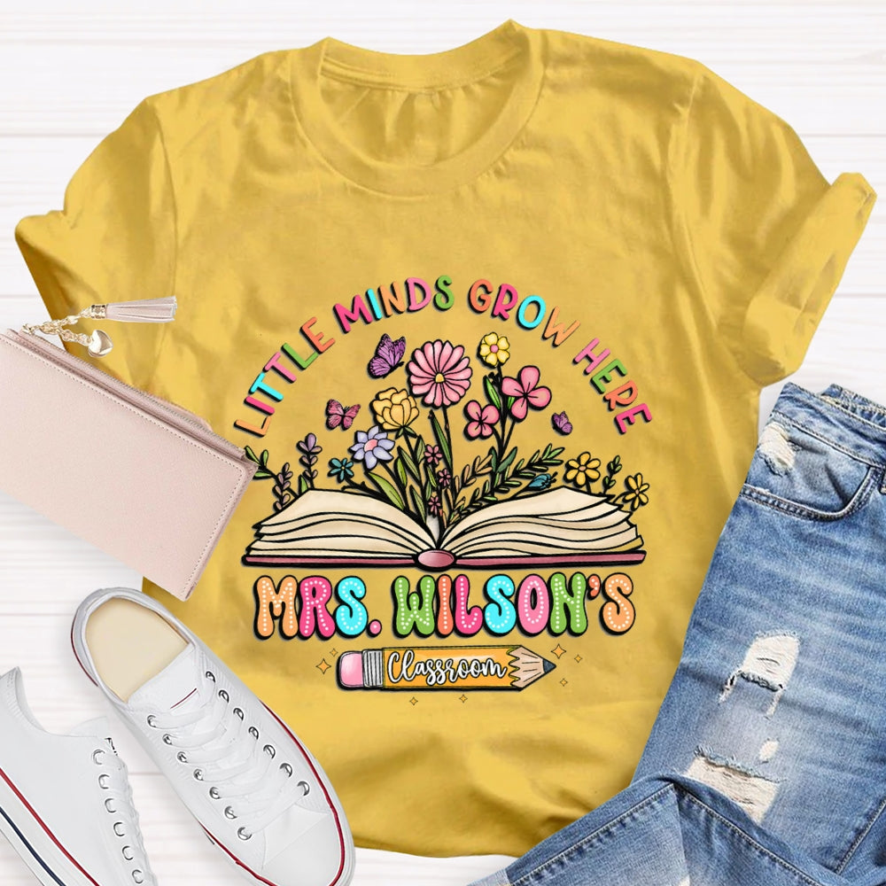 Personalized Name Litter Minds Grow Here Floral T-Shirt