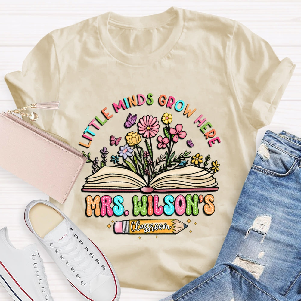 Personalized Name Litter Minds Grow Here Floral T-Shirt