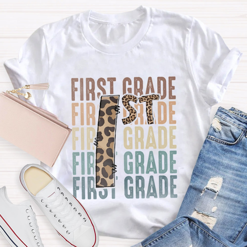 Personalized Grade First Grade Leopard Print Teacher T-shirt