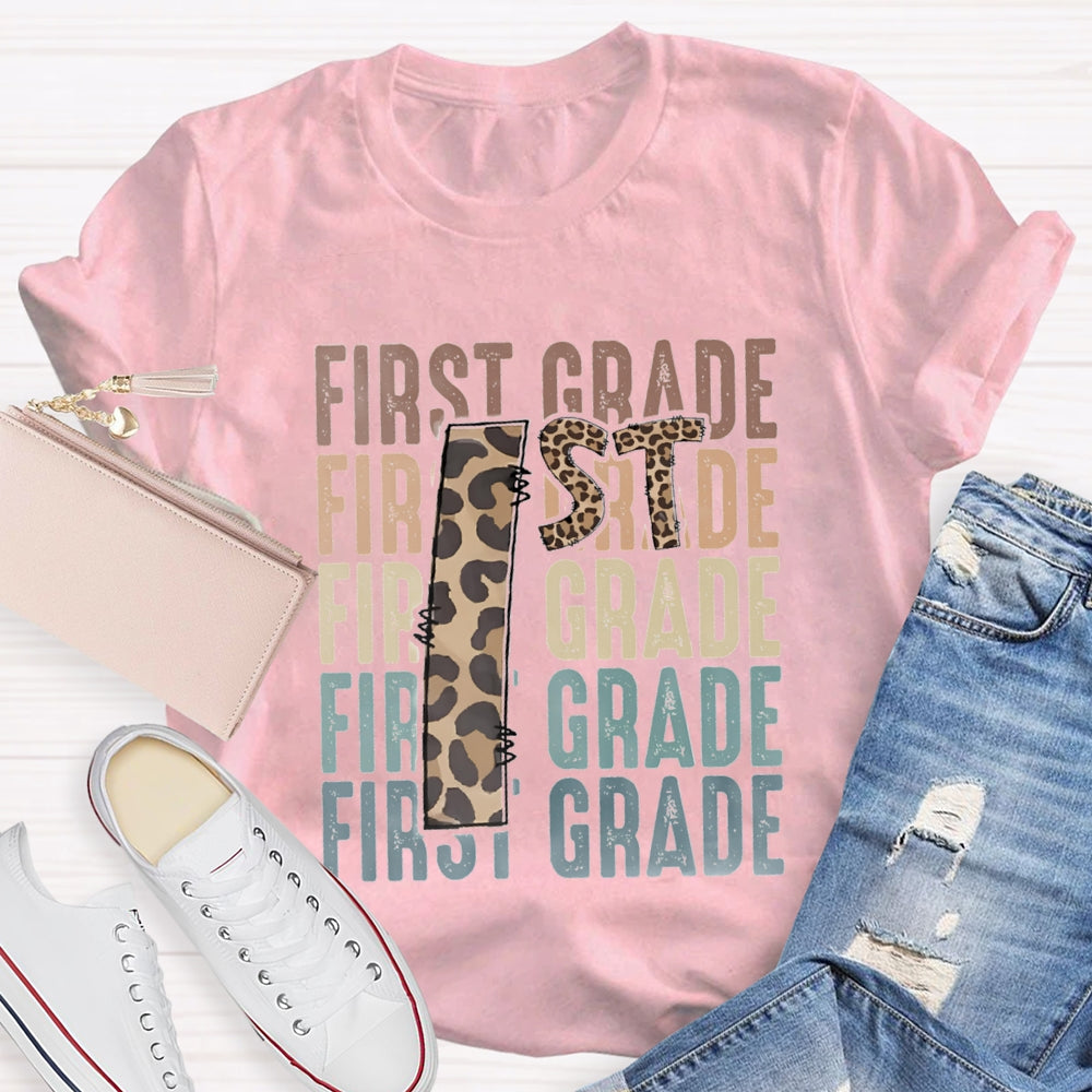 Personalized Grade First Grade Leopard Print Teacher T-shirt