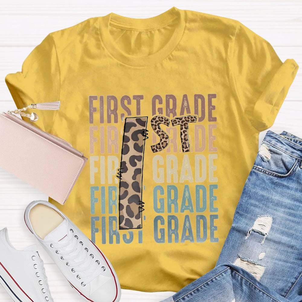 Personalized Grade First Grade Leopard Print Teacher T-shirt